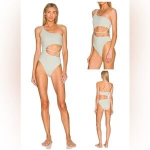 NWT Jonathan Simkhai Stormi Strappy One-Shoulder Cutout One Piece Swimsuit XS